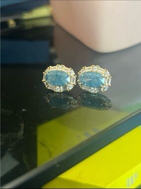 Bomb Party Earrings "Gilded Vows and Dreams" Aquamarine Ice Crystal Rose Gold